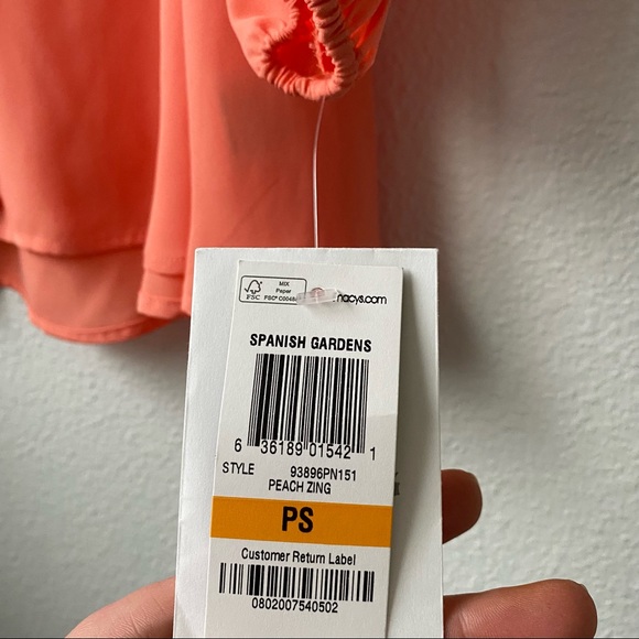 NWT Coral Orange Spanish Gardens Sheer Button Blouse Top - Picture 6 of 9